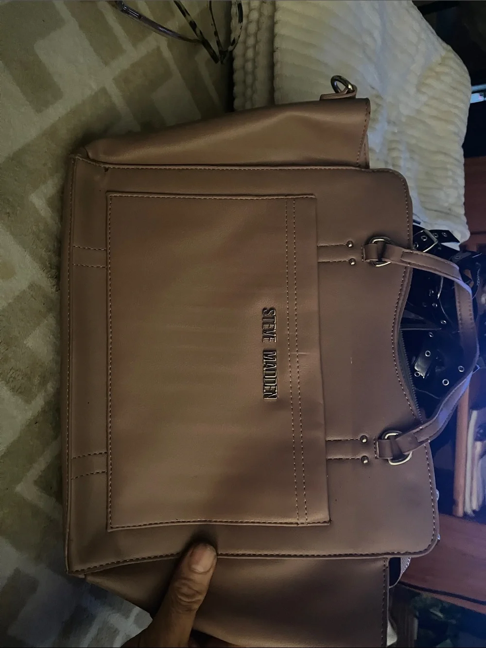 Steve Madden Men's Taupe-Brown Leather Brief Tote